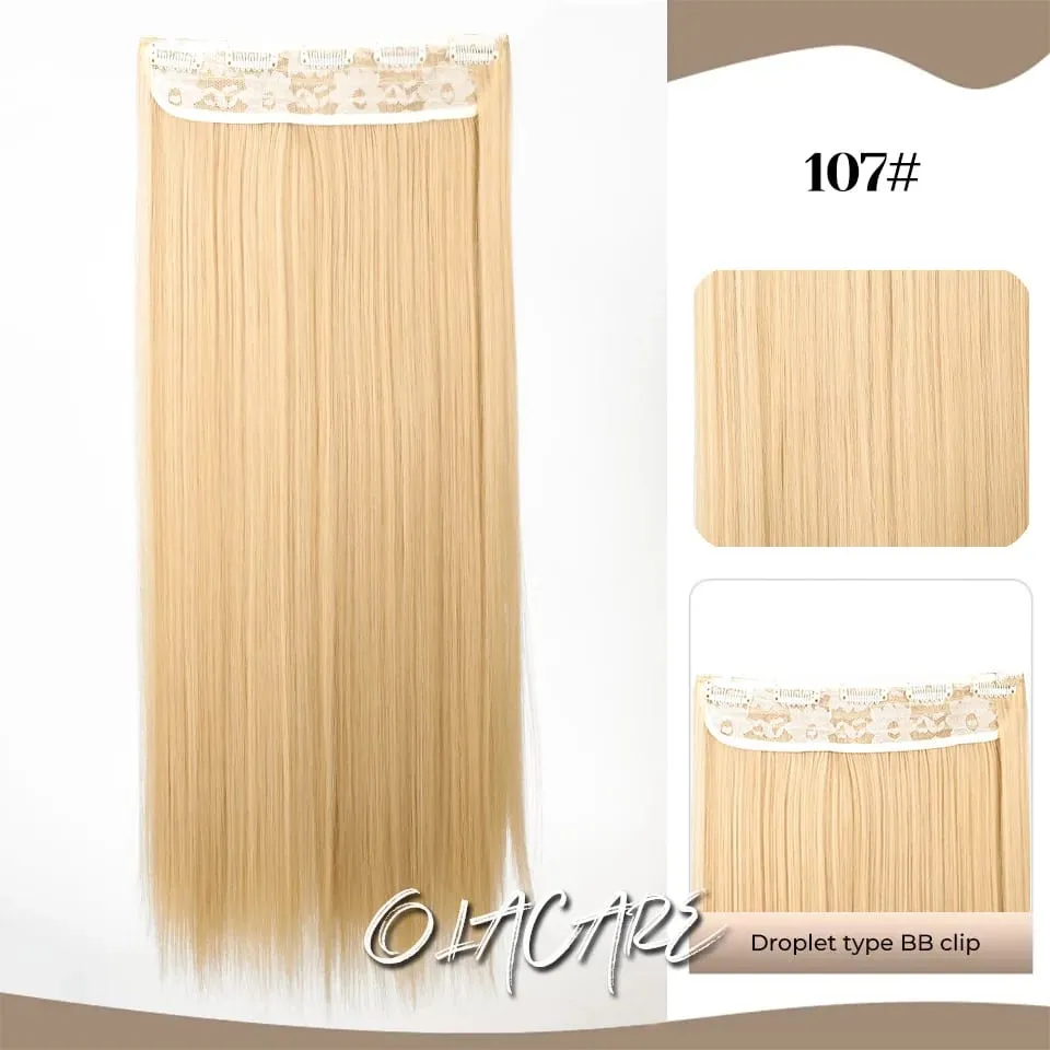 Synthetic Wig 5 Clip One Piece Invisible Hair Extensions Long Straight 24Inch Heat Resistant Hairpiece for Women