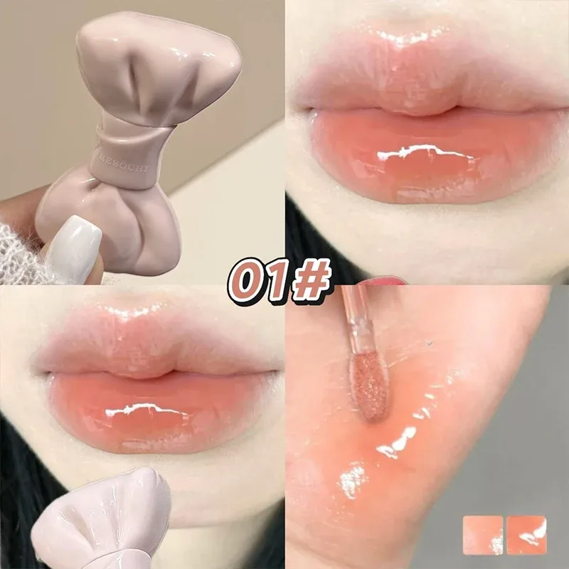 Tube d'arc miroir aqueux, teinte pour lèvres, gris doux, rose, brillant à lèvres hydratant, verre brillant, imperméable, lèvres charnues, cosmétiques