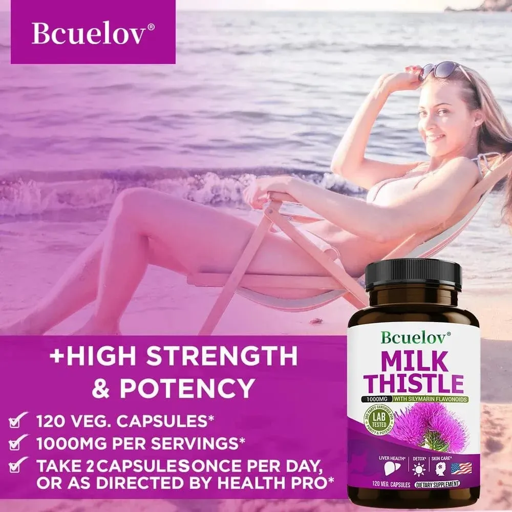Milk Thistle Extract 1000mg - Gluten-Free Non-GMO Antioxidant Supplements for Healthy Skin Liver Detox Digestion Immune