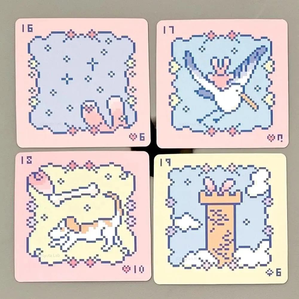 Kawaii Pixel Art Pinkish Lenormand Deck - 42 Cute Rabbit Oracle Cards 7x7cm for Divination Square Mini Deck Embossed Cardstock