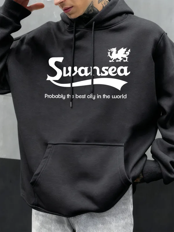 Swansea The Best City Letter Σχέδιο Φθινοπωρινά Ανδρικά με κουκούλα με κουκούλα casual fleece Soft πουλόβερ Hip hop Ρούχα φαρδιά μπλουζάκια