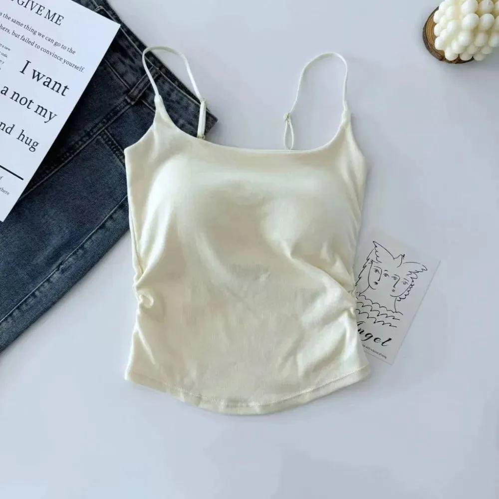 Simple Sleeveless Suspender Vest Slim With Padded Cups Camisole Underwear Short Vest Sports Activities