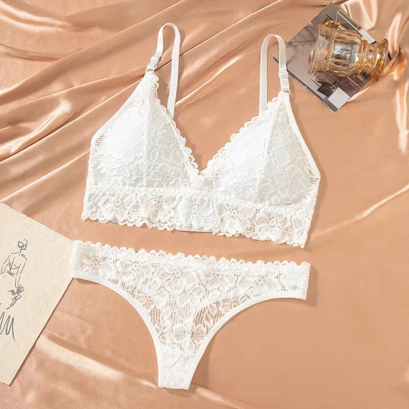 Women's Bra Set Large Size Sexy Lace Gathering Sling Vest Breathable Underwear Panties Womens Lingerie Set Bra and Panty Set