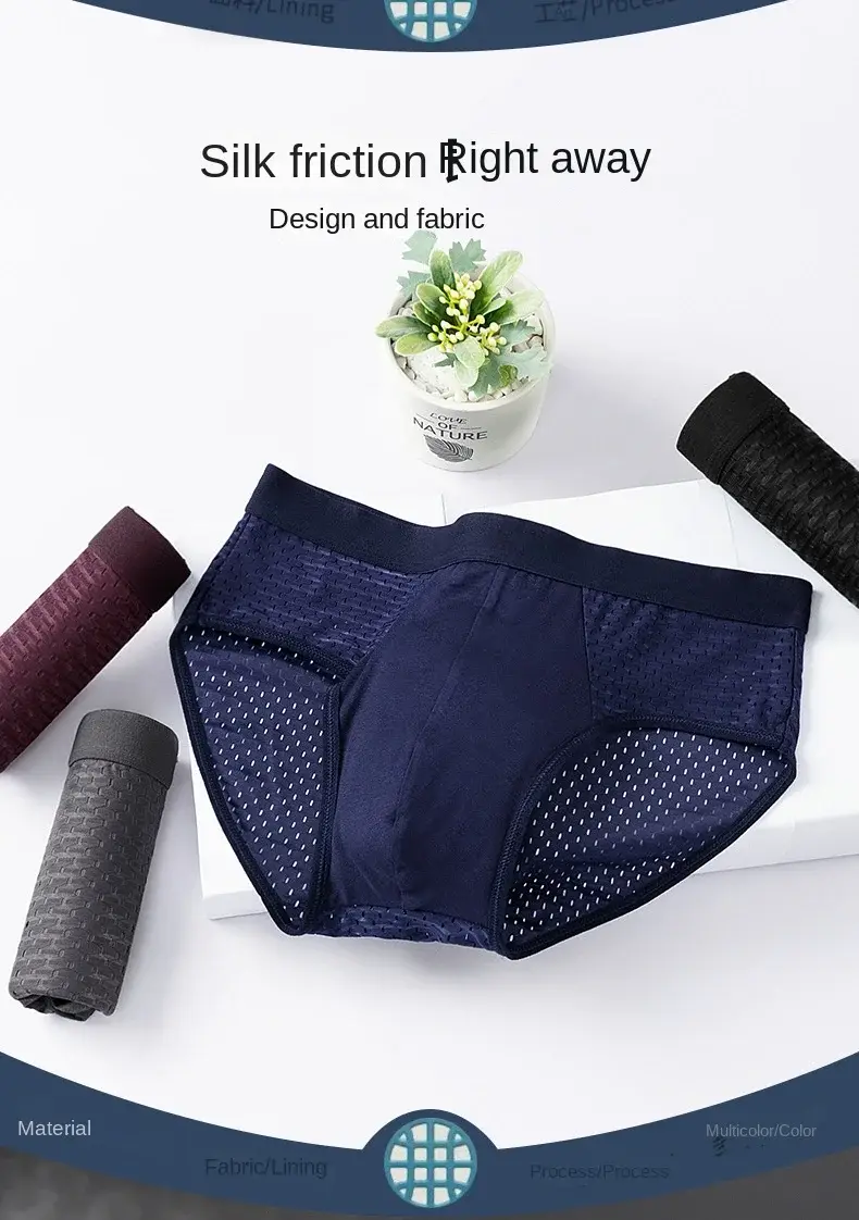 Chắc Chắn Nam Mùa Hè Băng Lụa Quần Lót Boxershorts Quần Đùi Quần Lót Thoáng Khí Sợi Carbon Tre Chống Vi Khuẩn Rỗng Quần Lót