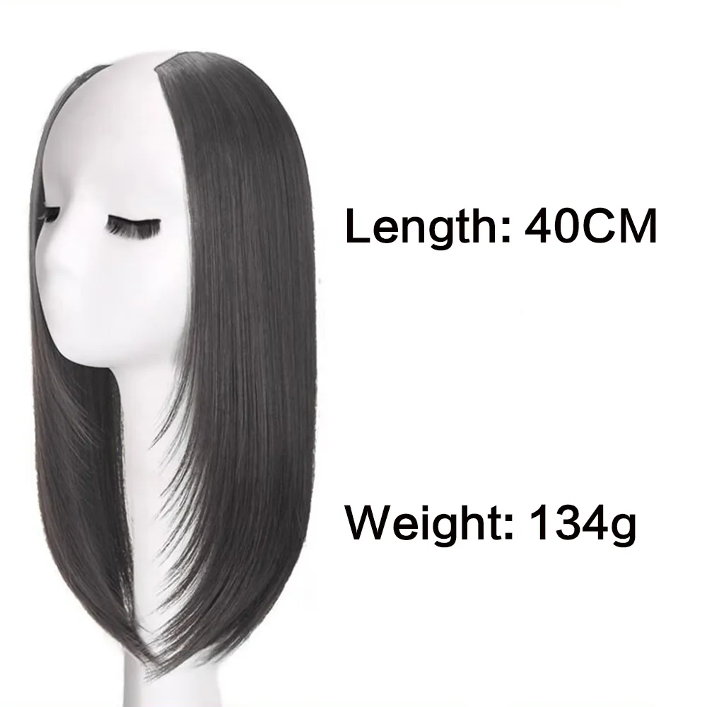 Uma peça clipe peruca invisível extensões de cabelo sintético tipo u curto extensão reta mulheres perucas meia peruca feminina