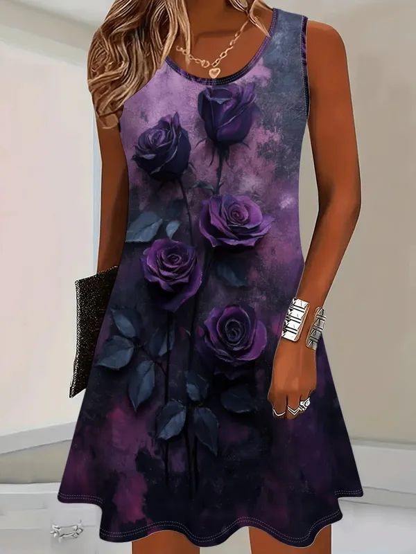 Women's Sleeveless A Line Dress Vibrant Floral 3D Print Dresses Woman Summer Woman Clothing Oversized Y2k Ladies Clothes Tops — image 7