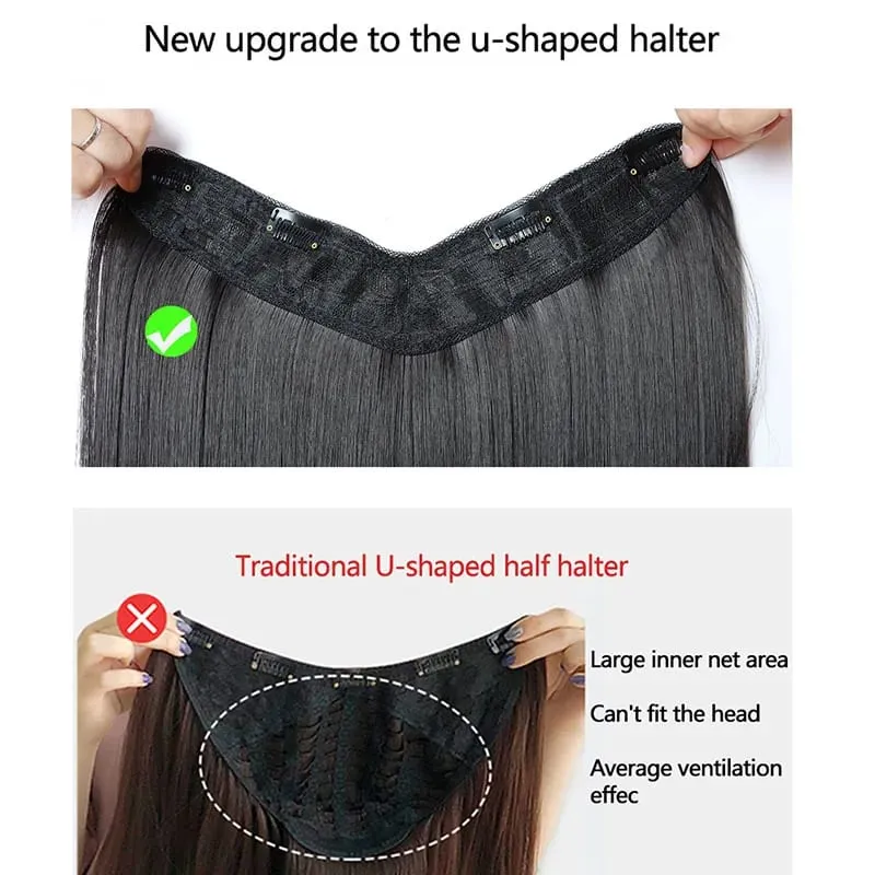 24Inch Synthetic Long Straight One Piece 4 Clips Hair Extensions Invisible Hairpiece Soft Fake Hair For Women Daily Wear
