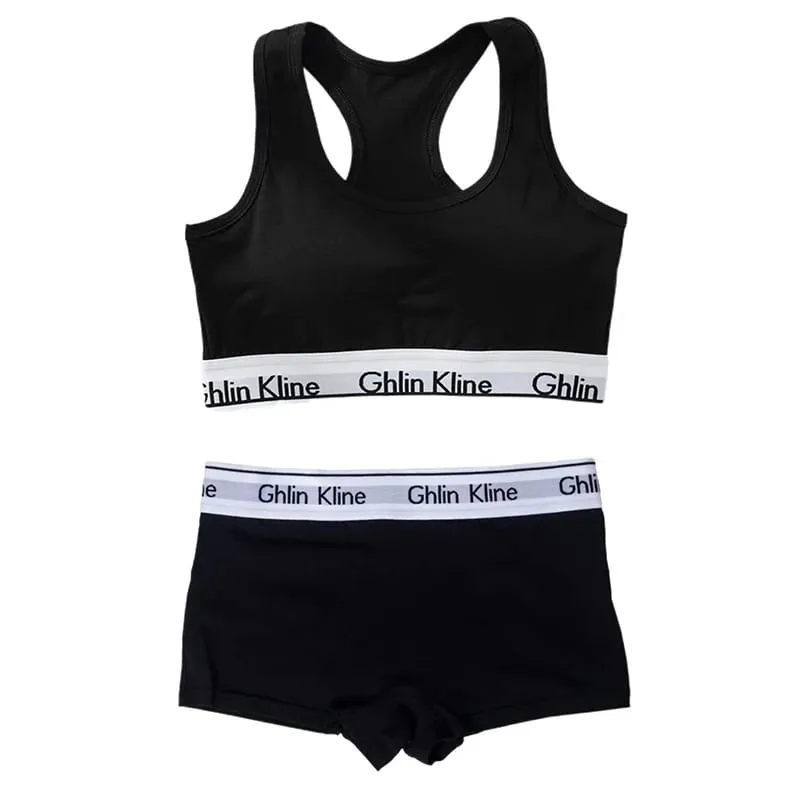Women's Cotton Sports Bra Set with Padded Underwear And Flat Angle Sports Shorts Comfortable Breathable