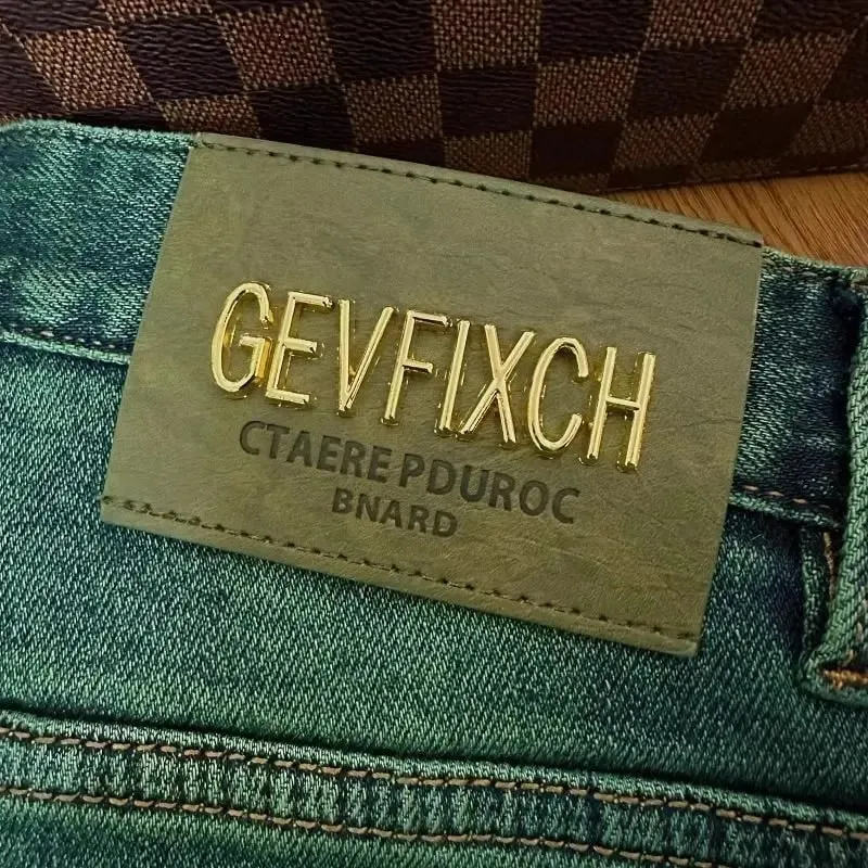 High Quality Emerald Green Slim Fit Men's Jeans Retro Fashion Washed out Casual Straight Leg Youthful Style Chinese Production