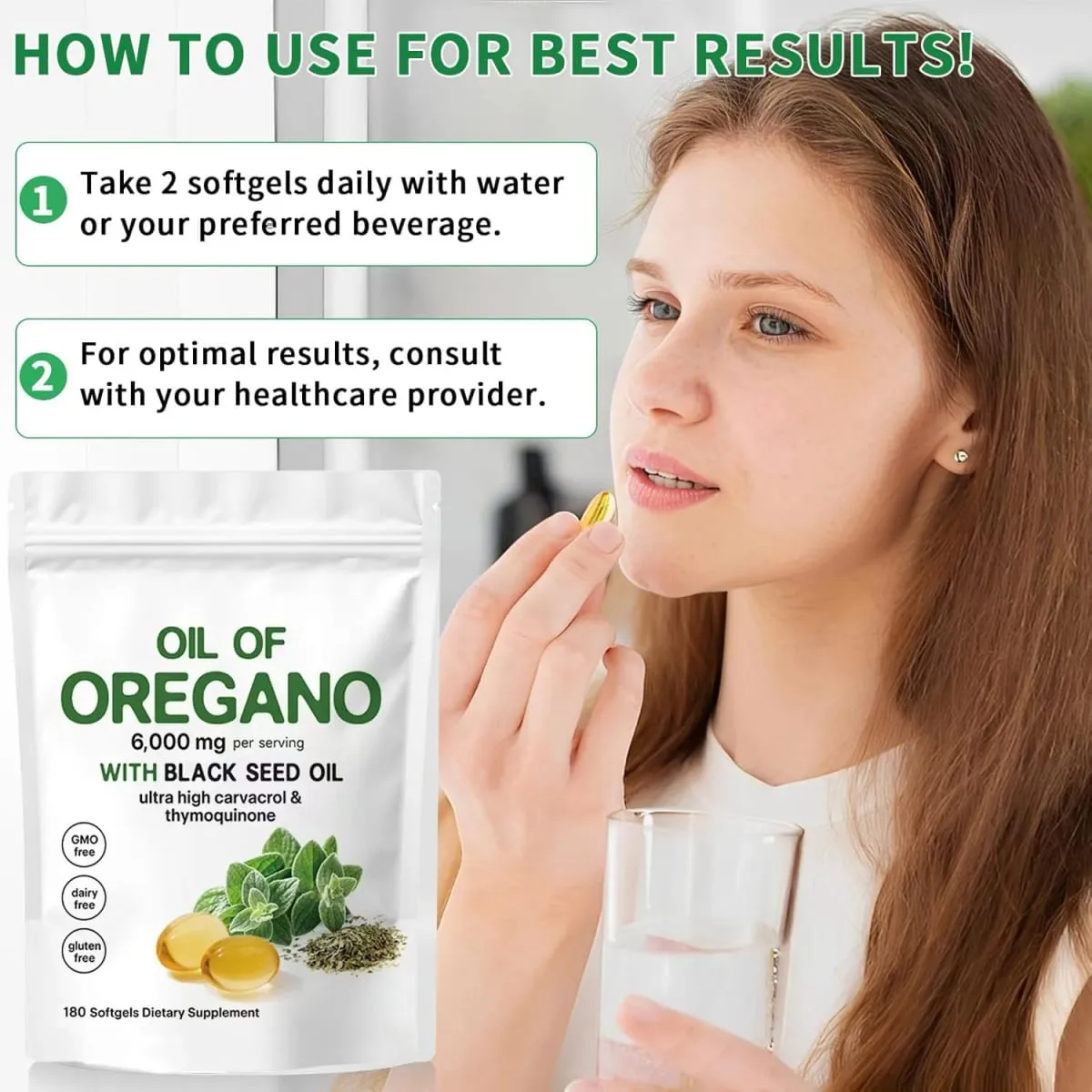 Oil of Oregano Softgels Skin Care Oil for Women Men Organic Oregano Oil Capsules with Black Seed Oil Plant Based | Non-GMO