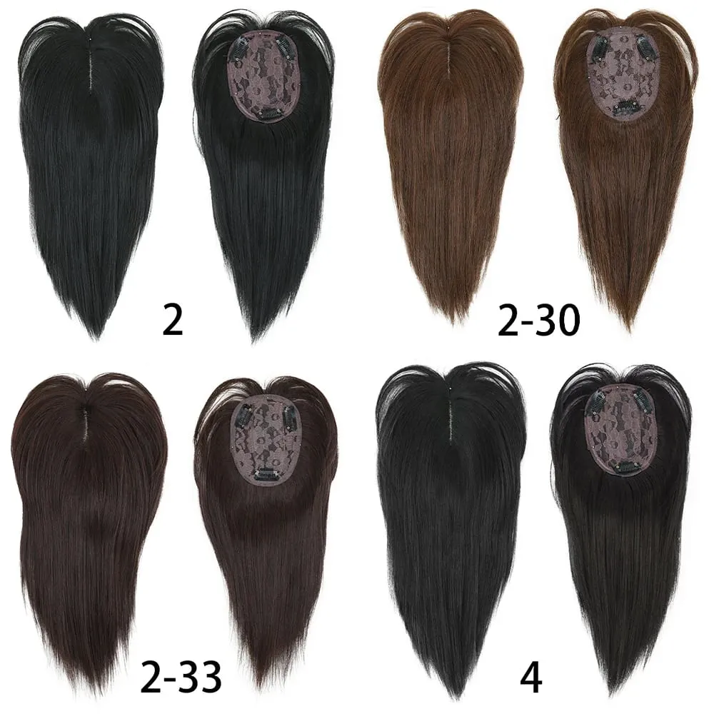 Long Straight Hair Toppers Clip Hair Extensions Synthetic Hair Topper Natural Black Brown 3-Clip with Bangs Fake Hairpiere