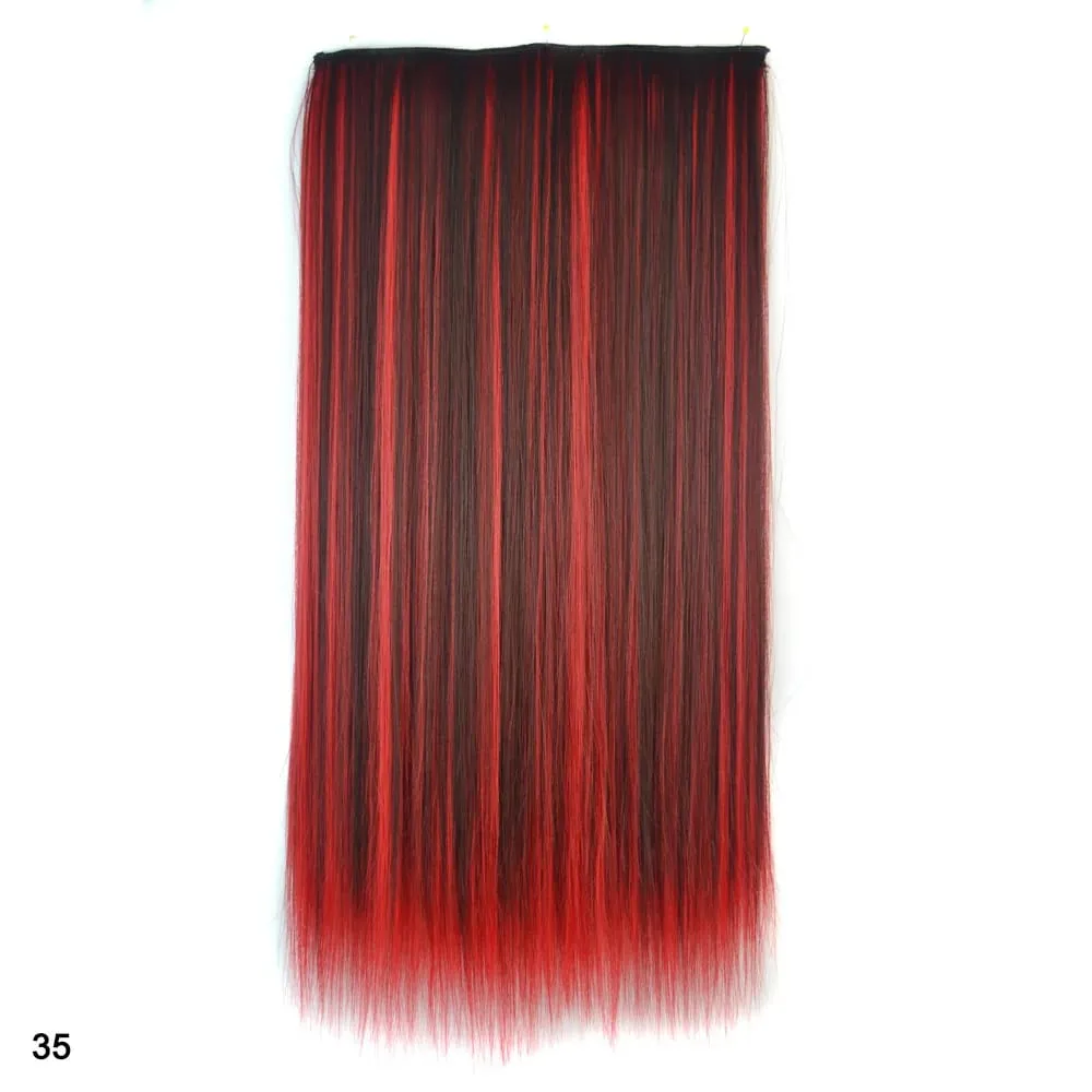 Rainbow Hairpiece Clip in One Piece Hair Extension Long Straight Synthetic Black Blue Gray Green Ombre Color Hairpieces