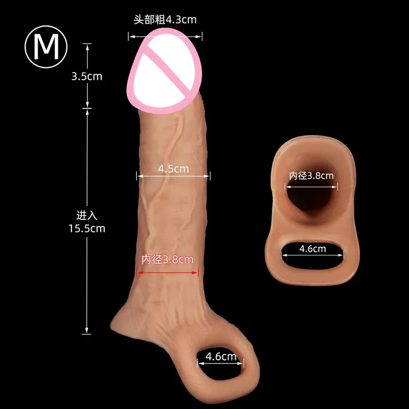 Penis Training Realistic Dual Density Silicone Penis Sleeve Cock Ring Extender Male Sex Toy Dildo Cock Sleeve for Erection