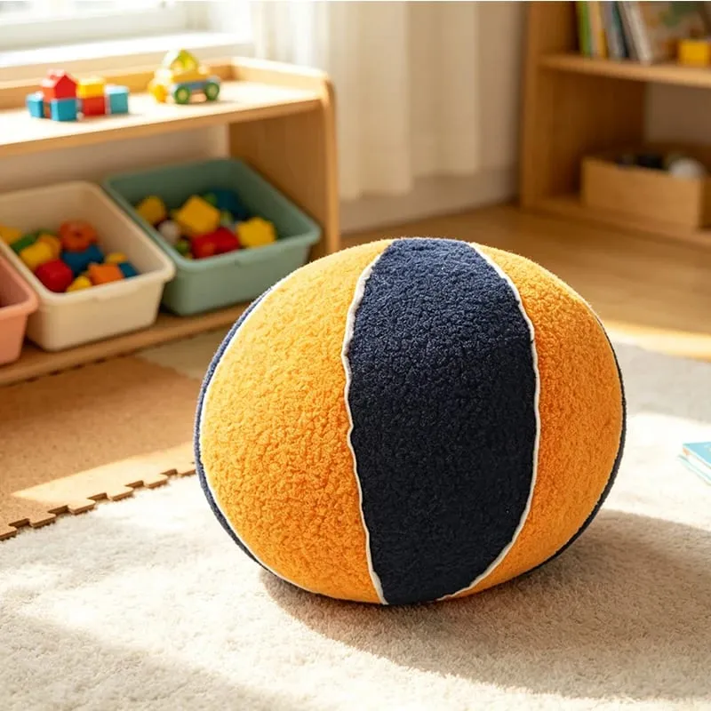Soft Basketball Shaped Plush Throw Pillow - Fluffy Sport Stuffed Ball for Decor Gift Sports Fans Kids & Adults