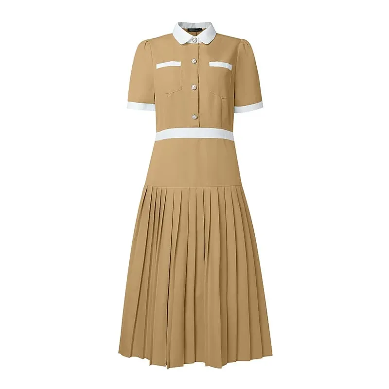 2026 ZANZEA Summer Elegant Lapel Neck Short Sleeve Sundress Women Stylish A Line Pleated Dresses Patchwork Work Midi Dress Robe