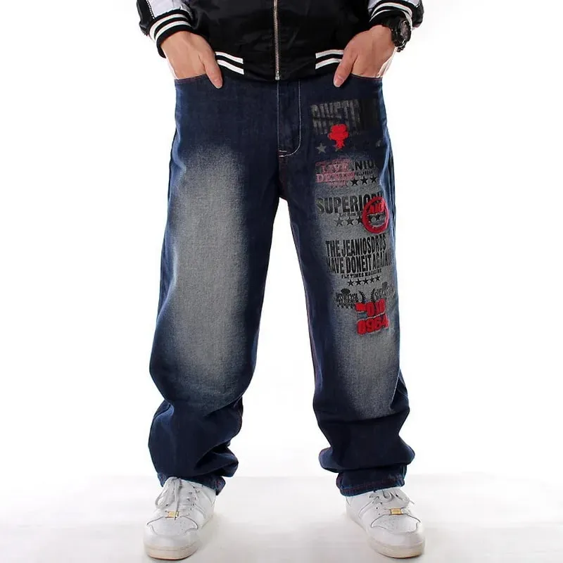 Y2K Big Size 70kg Mens Embroidery Oversized Jeans Hip Hop Loose Black Baggy Jean Trousers Man Rap Street Denim Punk Pants Hombre