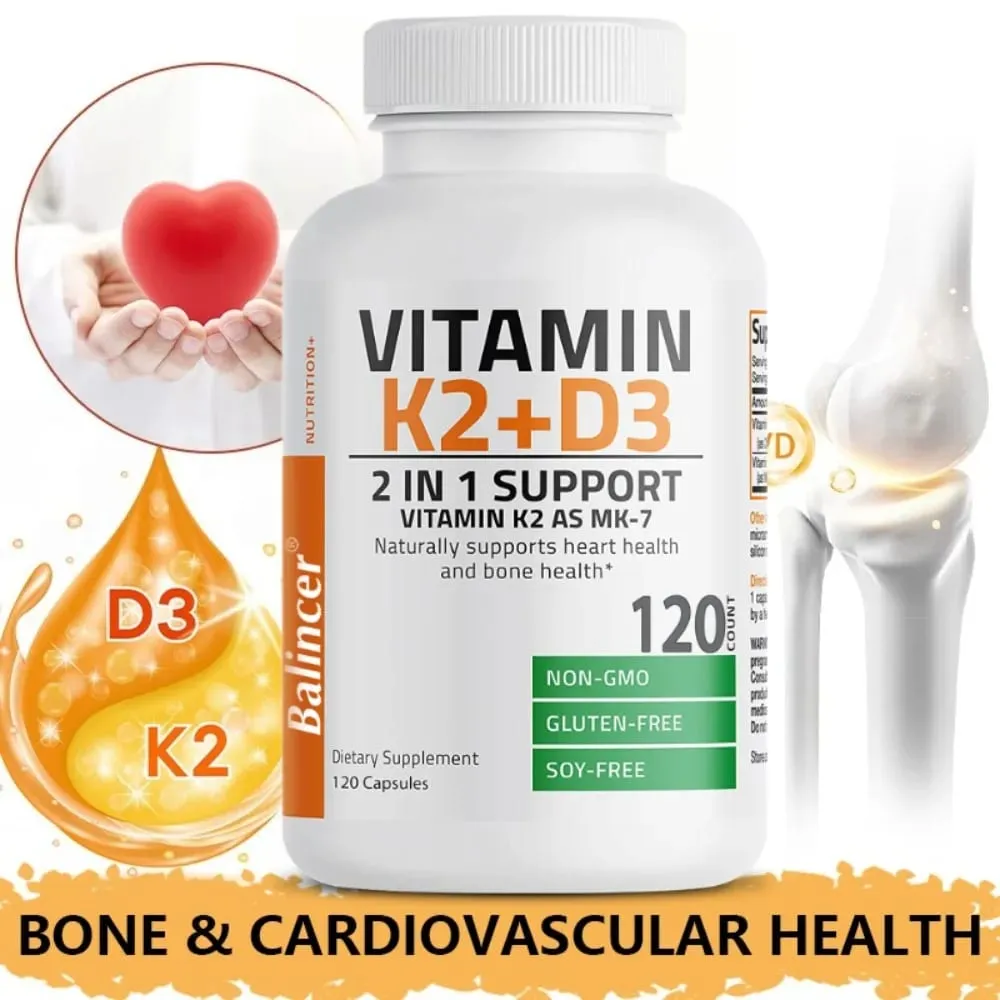 D3+K2 Vitamin D3 5000IU and 90 Mcg Vitamin K2 (MK-7) Vegan Capsules for Bone Density teeth skin heart Health and Immunity