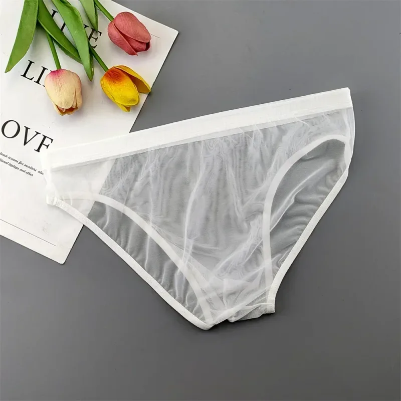 남자 투명한 나일론 팬티 3D 주머니 경량 남성 비키니 속옷 부드러운 쉬어 빠른 건조 스트레치 란제리 XL/XXL/3XL/4XL