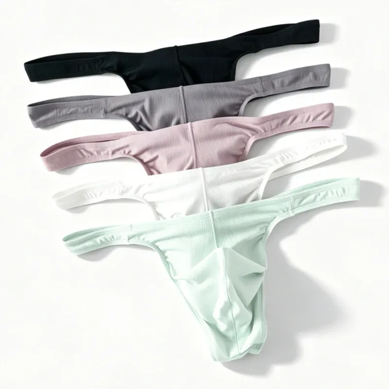 Eis Seide Tangas Männer Sexy Unterwäsche Weiche Rippen G-string Atmungsaktive Unterhose Nahtlose Höschen Männliche Dessous Ausbuchtung Beutel Briefs