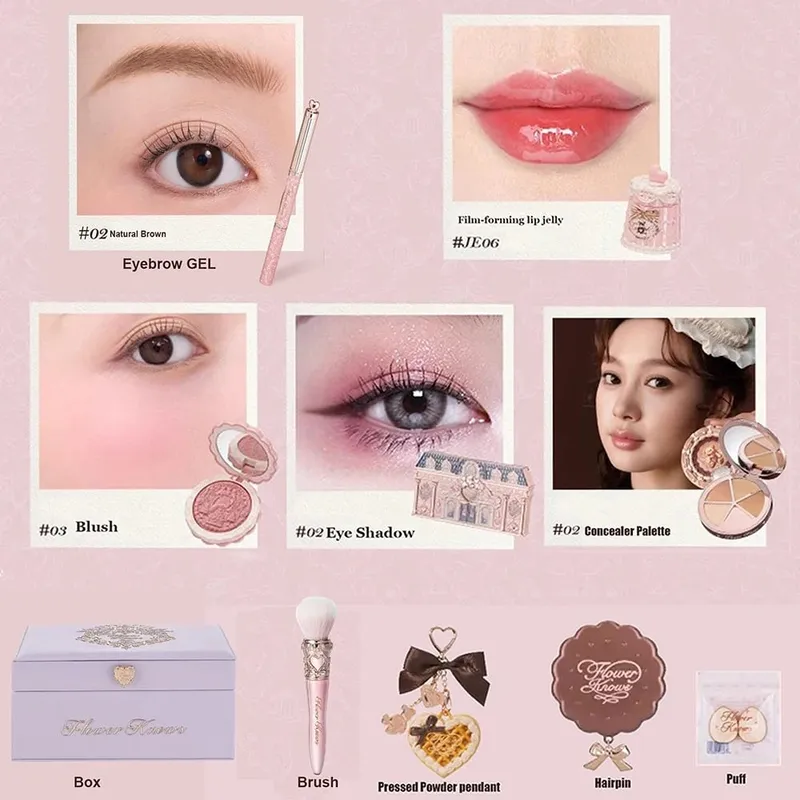 Flower Know Strawberry Rococo Set Kado All-In One Kit Rias Wajah Profesional Penuh Cermin Taman Blush On Bubuk Krim Bibir Flowerknows