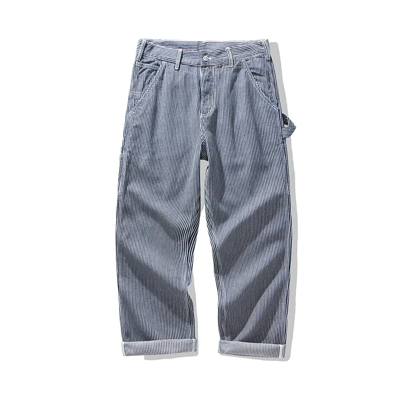 Jeans American Vintage Raw Denim Rail Worker – Calça de trabalho listrada com vários bolsos americana/calça utilitária para atividades ao ar livre OKONKWO — image 8