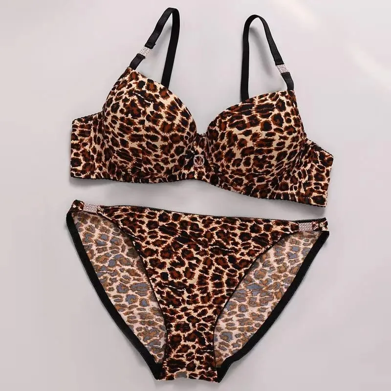 Sexy Thick Lingerie Set Leopard Print Upper Thin Lower Thick Bra Set Sexy Push-Up Bra Set