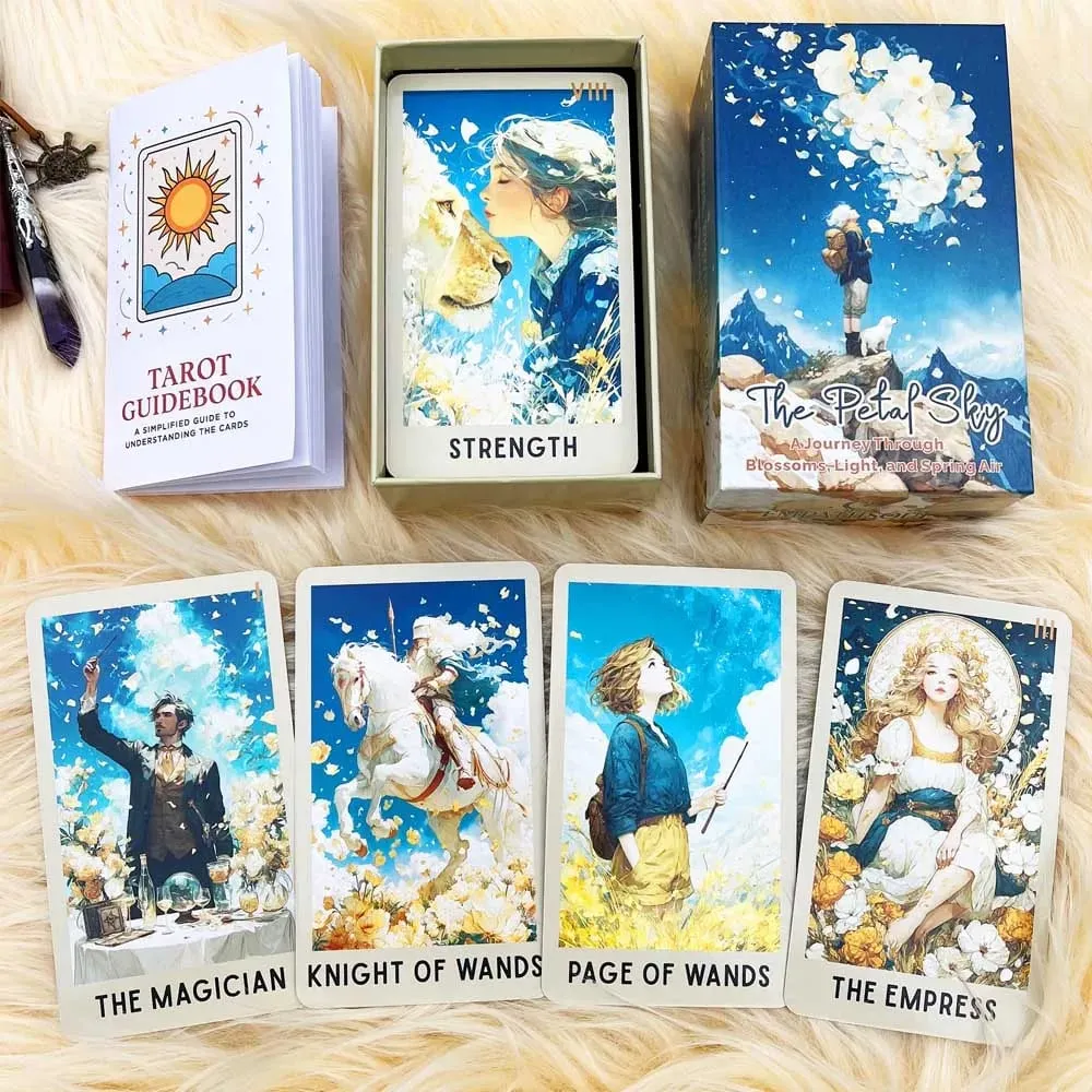 Petals Sky Tarot Cards Set 78 Cards 13x8 Cm Ideal for Intuitive Reading & Beautiful Illustrations Includes Paper Instruction