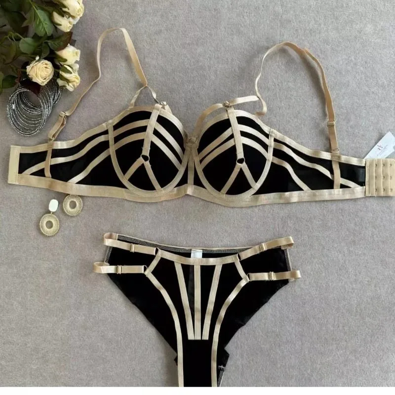 European Fashion Ladies Lingerie Set Push Up Lift Support Bra Soft Underwire Strappy Style Smooths Side Bulge Comfort Daily Wear