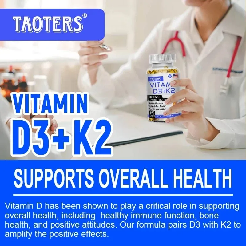 3000 mg Vitamin D3+K2 Health Supplement - Calcium Supplement for knoglepræcision og generel sundhed