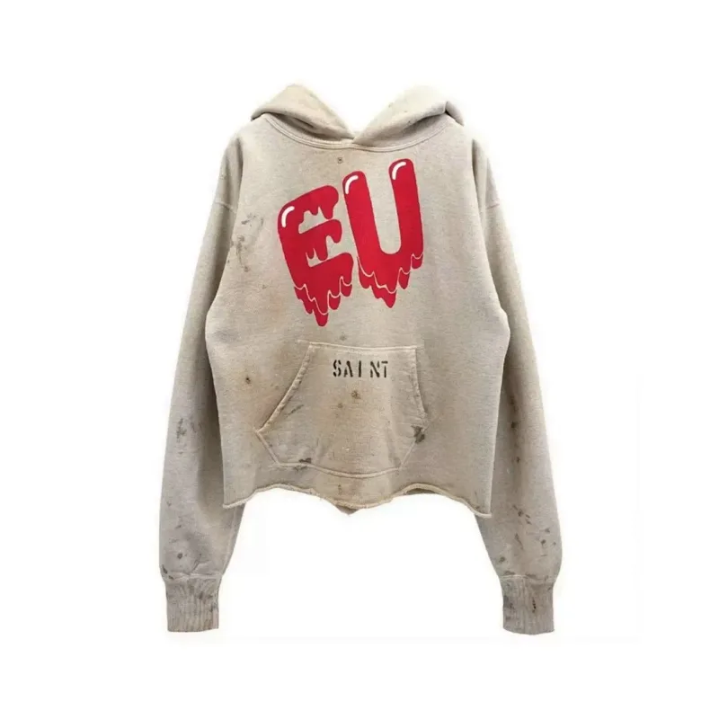 24FW SAINT Vintage Angel Printed Distressed Women Men Hooded Sweatshirt Hoodies Oversized Men Casual Cotton Pullover Hoodie