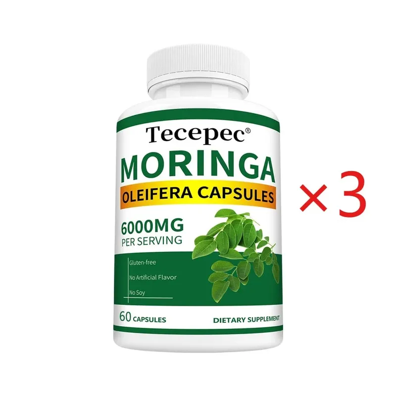 Organic Moringa Capsules 6000mg Antioxidant Boost Energy & Metabolism Support Immune Digestive Brain & Heart Health