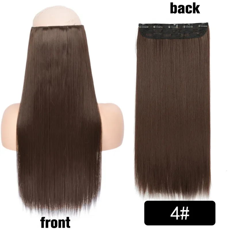 Longo reto encaracolado uma peça 5 clipes clip-in extensões 22 Polegada penteados resistentes ao calor cor mistura loira pedaço de cabelo para mulher