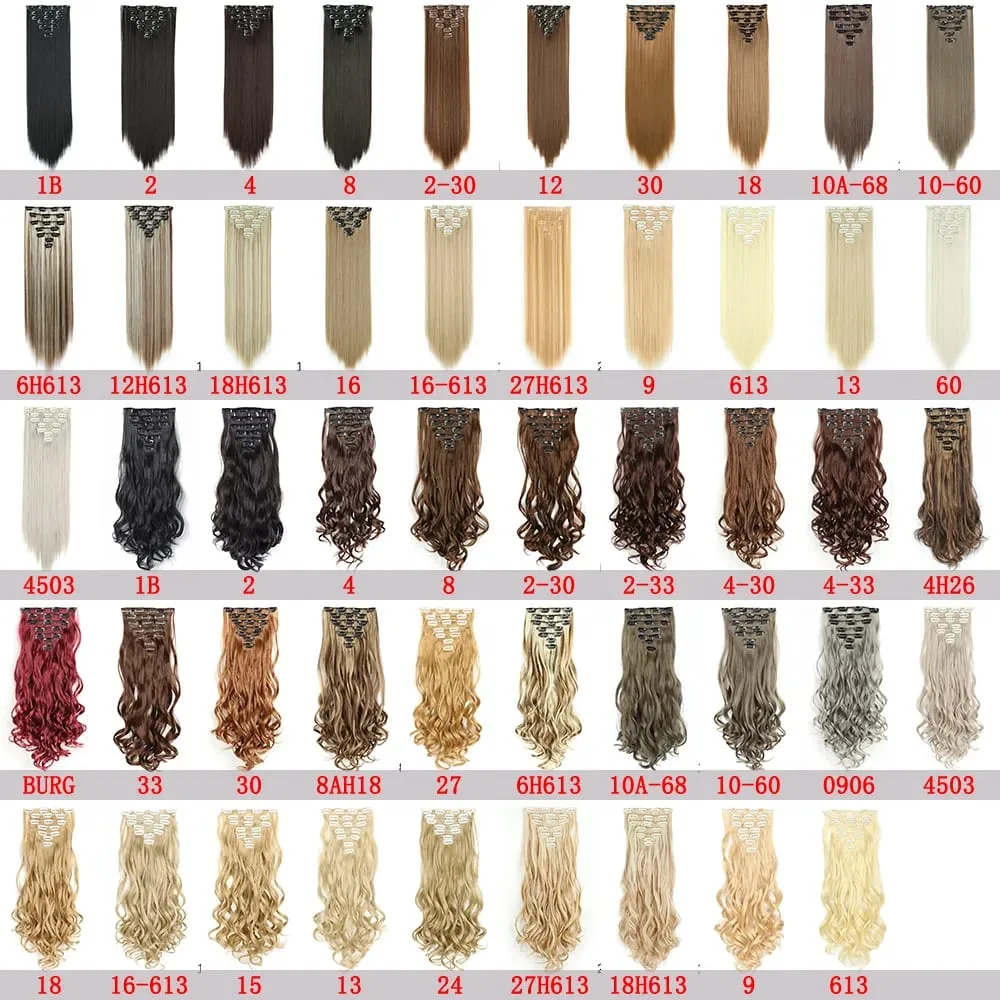 Extensions capillaires synthétiques longues et lisses à 16 clips, postiches blondes naturelles résistantes à la chaleur, 7 pièces/ensemble, pour femmes