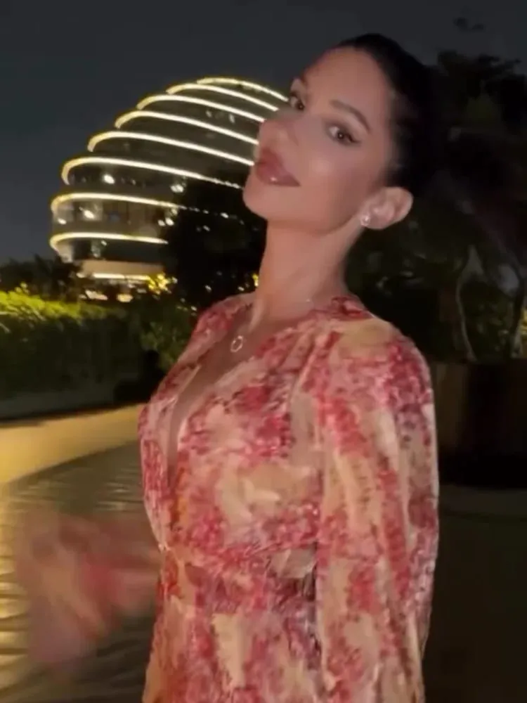 Sexy V Neck Printed Ruffle Dress Women's Fashion Long Sleeve High Waist Slim A-line Mini Dresses 2026 Lady Dating Daily Robe