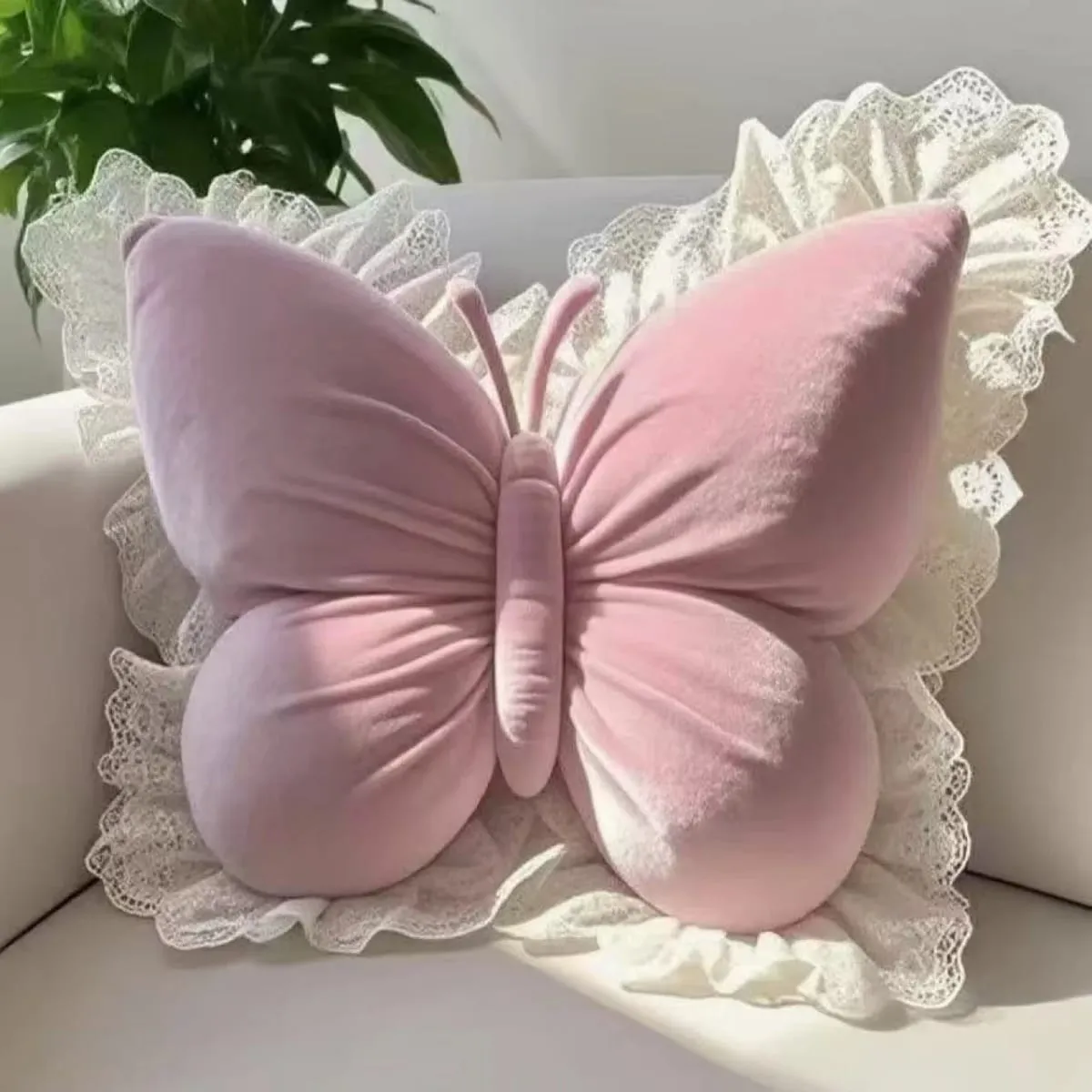 Butterfly Plush Pillow Lace Decor Waist Cushion Soft Fluffy Throw Pillow For Home Car Bedroom Sofa Decor Birthday Gift For Women