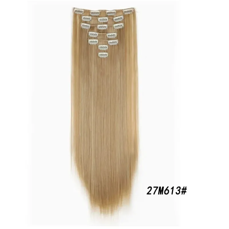 7Pcs/Set16Clips Hair Extension Black Long Straight Natural Hair Ombre Hairpiece Heat Resistant Fiber For Women Hairstyle Cosplay