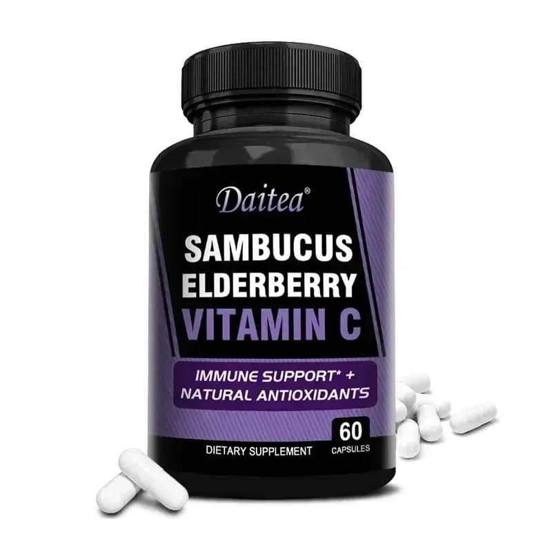 Sambucus Black Elderberry Capsules 350mg with Vitamin C Zinc Immune Support Antioxidant & Energy Boost Promotes Digestion