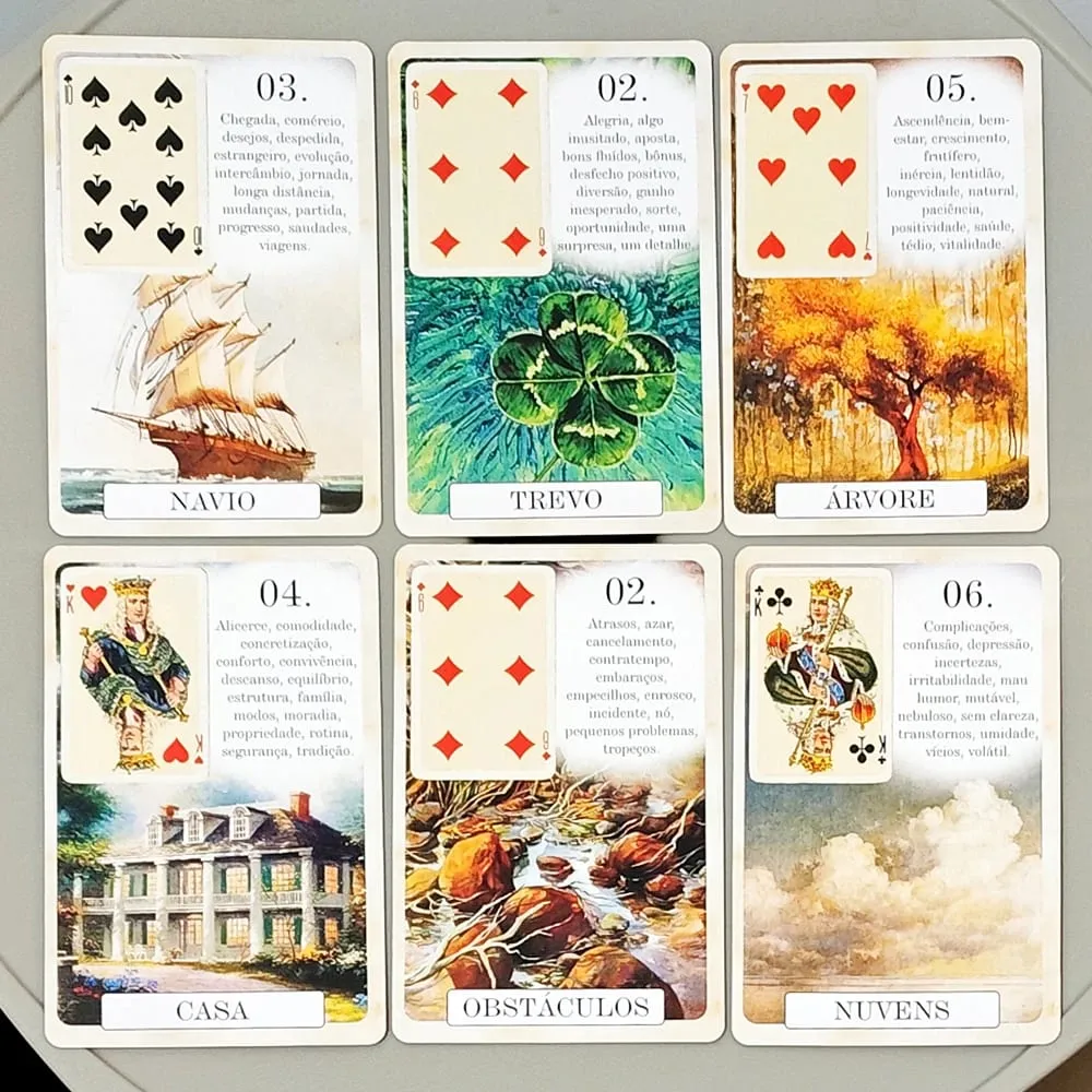 Classique Lenormand Deck - 37 Vintage Style Divination Cards - Classic Portuguese Edition Double-embossed Cardstock 9*6cm
