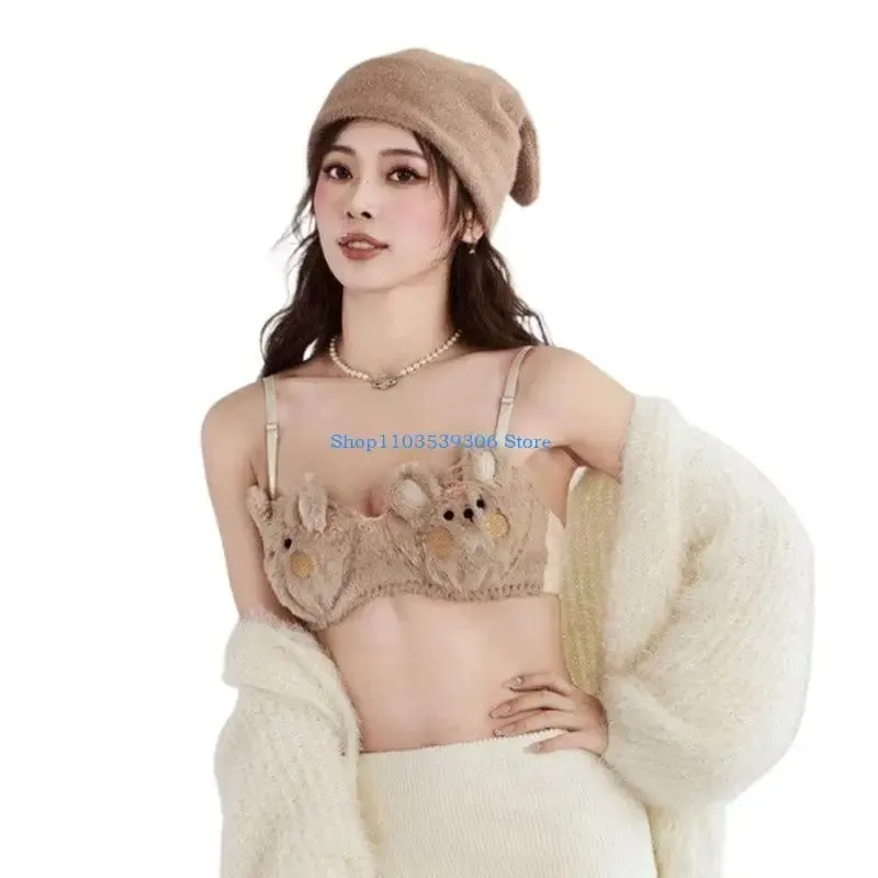 400A Women's Faux Furs Bra Top and Panty Set Cartoon Bear Underwear Set Soft Plush Lingerie Set Anime Cosplay Costumes Gifts