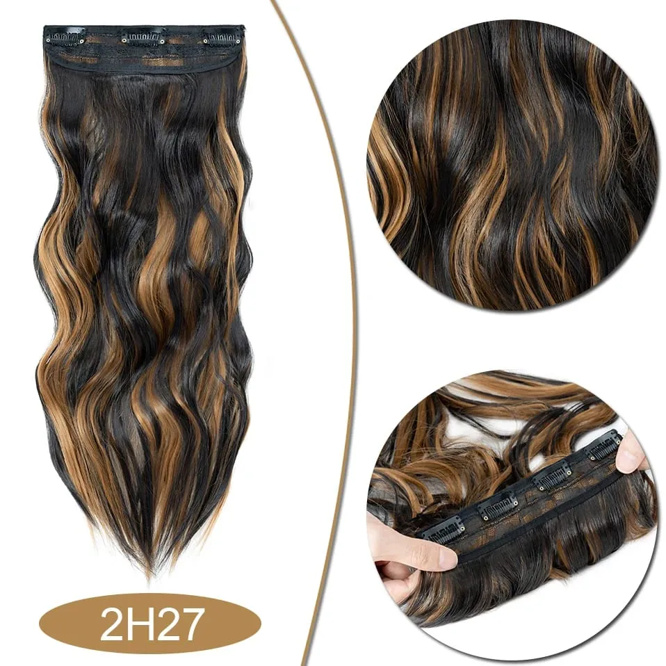 S-noilite Synthetic Hair 22inch Clips In Hair Extensions Long Wavy Clip In Hair Thick Double Weft 4Pcs/set Hairpieces For Women