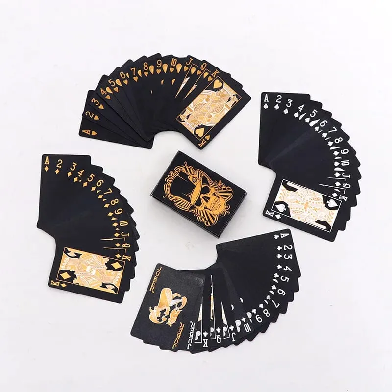 Black Gold Waterproof Magic Poker Card Set Skeleton Poker Card Game Deck Magic Prop Box Set Board Game Gift Set
