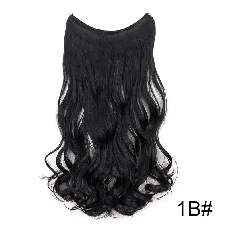 18Inch Synthetic Long Wavy Curly Halo Hair Invisible Fish Line Hair Extensions Heat Resistant Fiber Hairpiece For Women