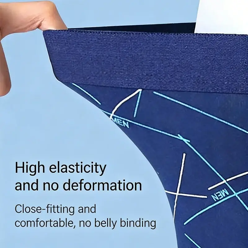 4pcs men's underwear, comfortable, soft and fashionable daily line print intimate boxer briefs, sporty and breathable boxers 3256811629132186