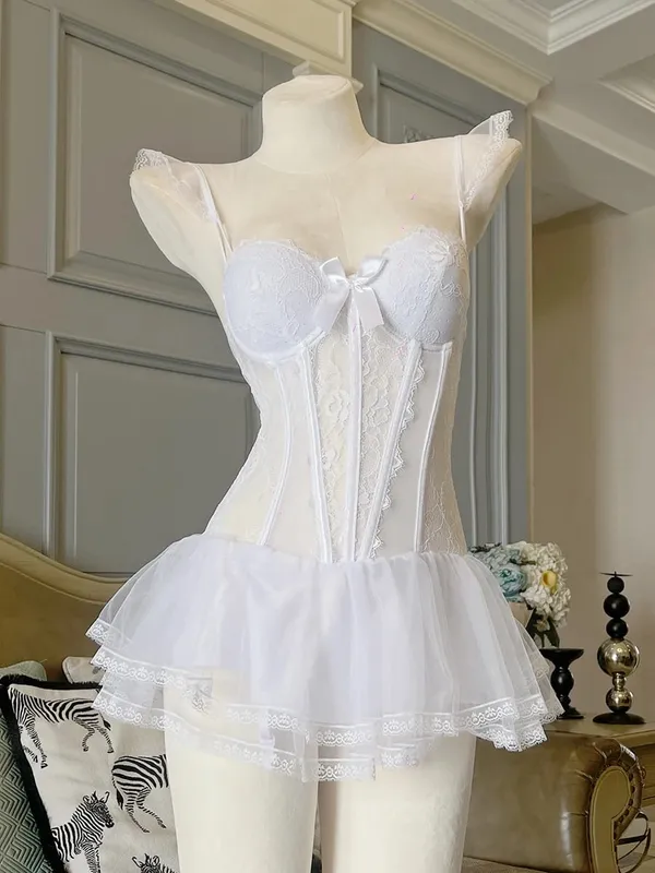 Frauen Leibchen Sheer Mesh Fishbone Schlank Crop Top Verdrahtete Bh Camis Festival Dessous Sexy Spitze Blumen Stickerei Bogen Korsett