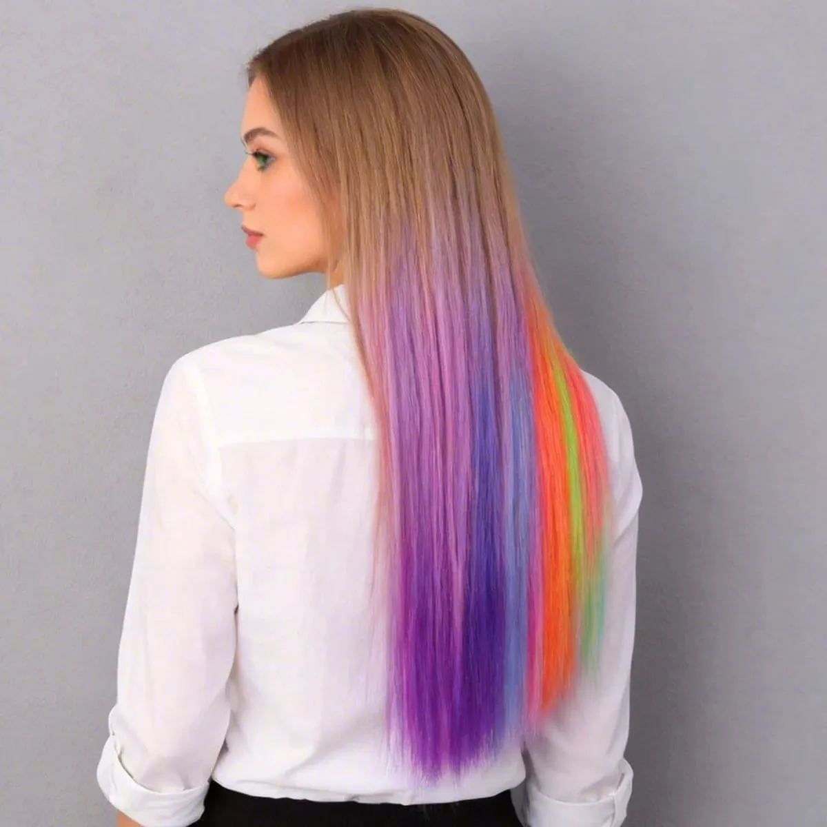 2PCS synthetic color hair extension piece wig women's highlighting clip hair heat-resistant wig piece long straight hair
