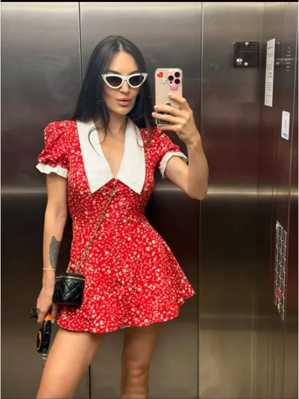 Flora Painted Ruffle Mini Dress Women Elegant Full Sleeve Deep V-neck Slim A-line Dresses 2026 Lady Holiday Street Outwears New