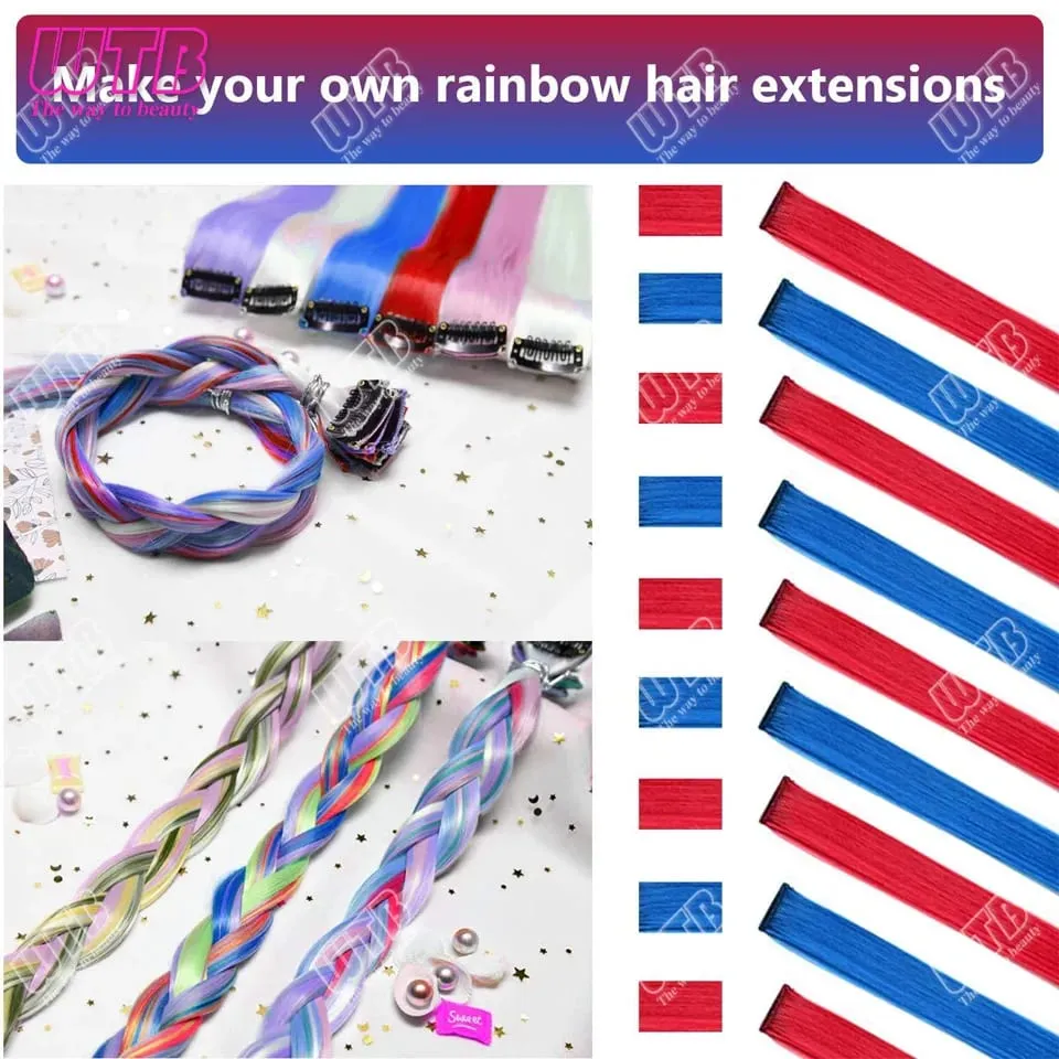 Synthetic Color Hair Extension Wig Christmas Red and Green Hair Extension Piece Single Clip Wig Extension clip in hair