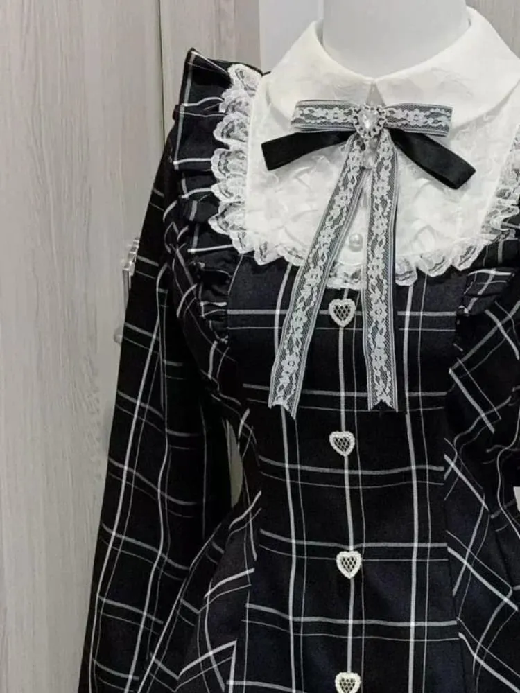 اليابانية الجنية الحلو الدانتيل المرقعة منقوشة فستان المرأة Kawaii الجرونج تكدرت كم طويل فساتين Y2k الجمالية JK لوليتا فيستدوس — image 3