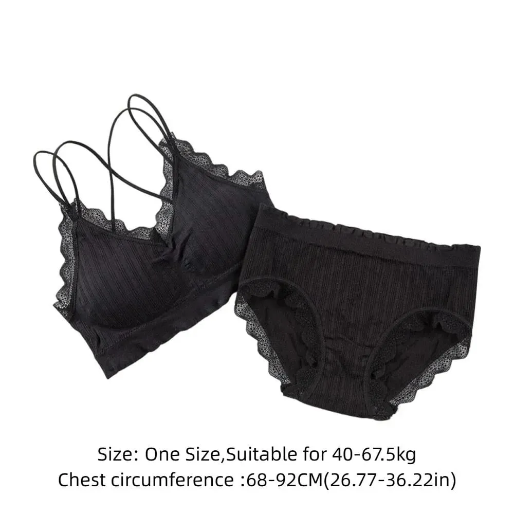 1 ชุดลำลองลูกไม้ผู้หญิงไม่มีรอยต่อ Bra ชุด V คอ Bra Pads ชุดชั้นในชุดสบาย Breathable ชุดชั้นในชุด