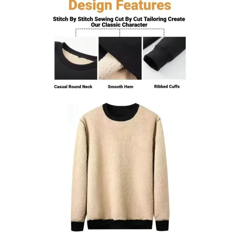 Lamb Fleece Lined Fleece Lined Sweatshirt Thick Warm Thermal Loose Fit Long Sleeve Sweatshirt Autumn Winter Weight